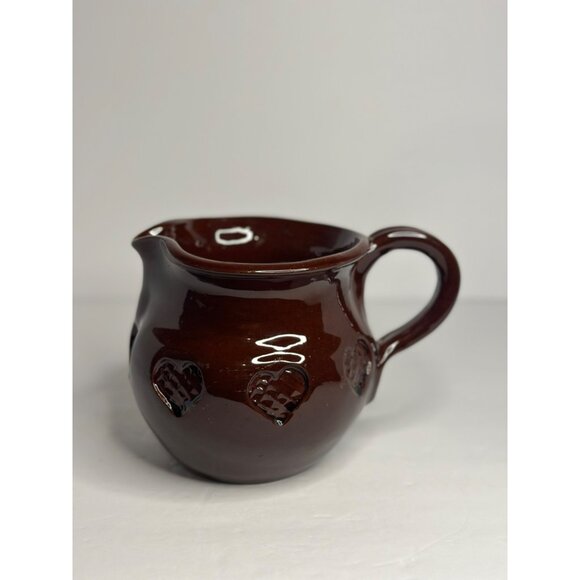 VTG Ned Foltz Pottery Glazed Redware Heart Decorated Pitcher Signed & Dated 1986 - Picture 2 of 8